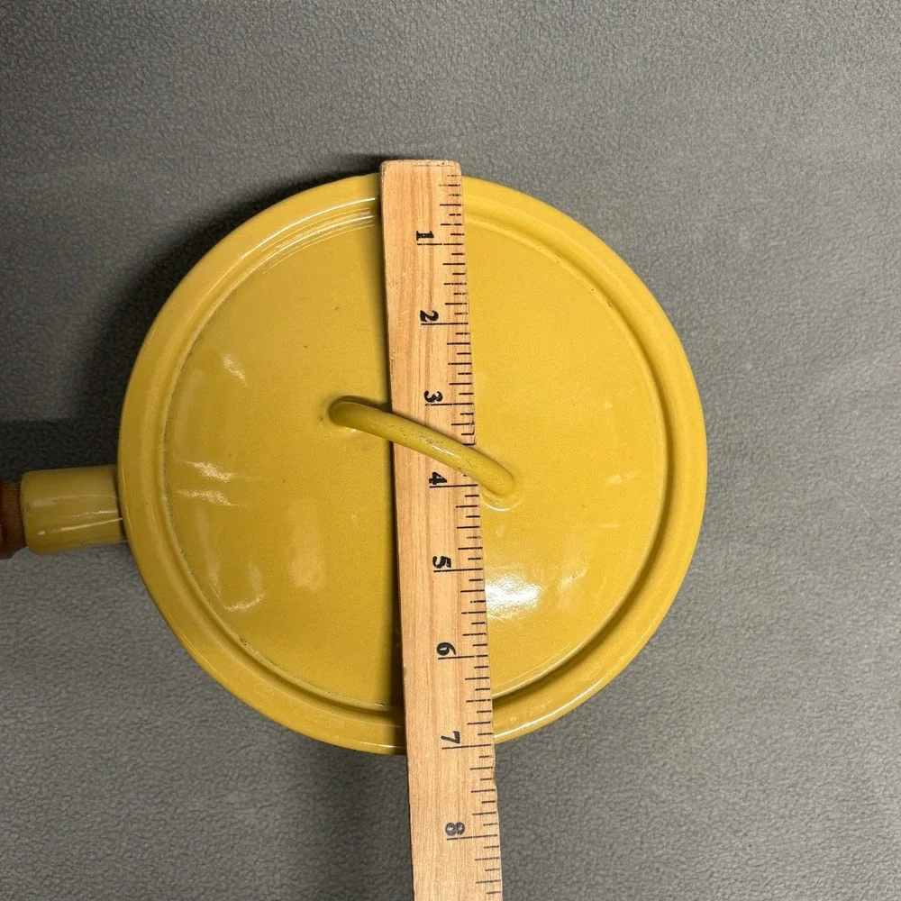 Descoware Saucepan Lid Yellow Good Vintage Wood Handle Enamel Cast Iron Belgium